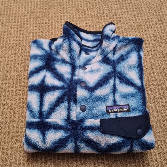 Patagonia Synchilla Snap-T Blue Diamond Shibori Tie Dye Fleece Pullover Womens S - Picture 11 of 15